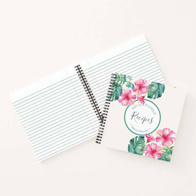 Recipe Books Pink Watercolor Flowers Greenery (Inside)