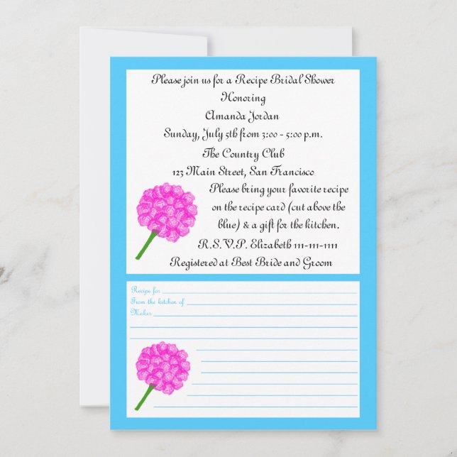 Recipe Bridal Shower Invitation - Blue Recipe Card (Front)
