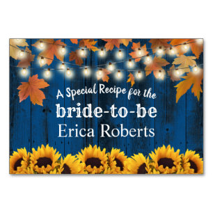 Recipe Card Autumn Sunflowers Navy Bridal Shower