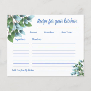 Recipe Card Bridal Shower Eucalyptus