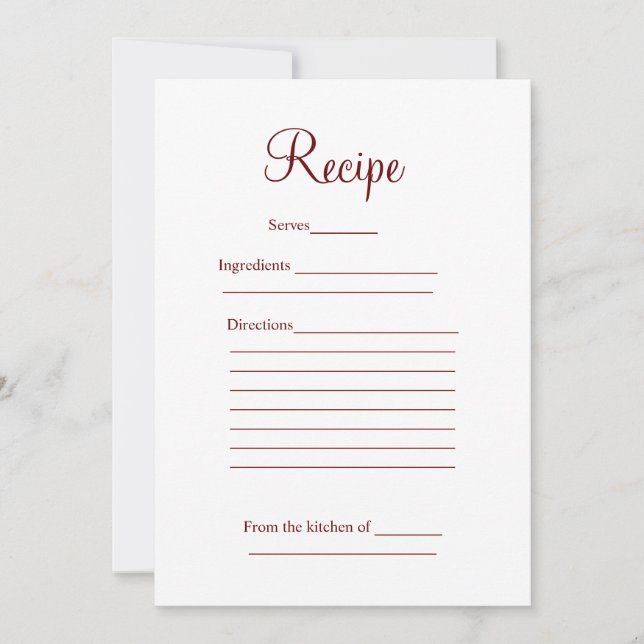 recipe card bridal shower party wedding add detail (Front)