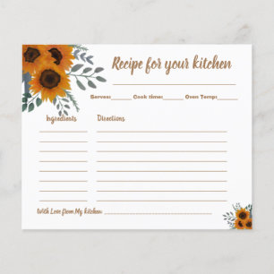 Recipe Card Bridal Shower Sunflowers Greenery 