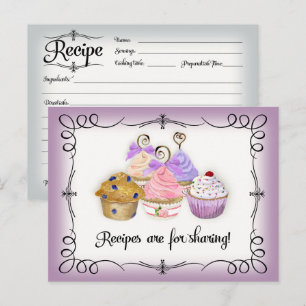 Recipe Card Cupcake Cute Watercolor Bridal Shower