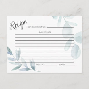 RECIPE CARD   Dusty Blue Watercolor Eucalyptus
