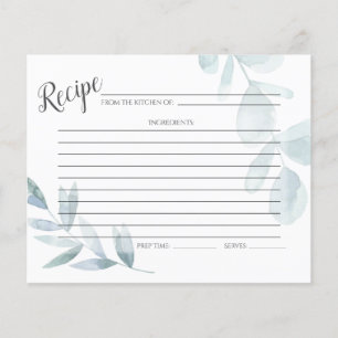 RECIPE CARD   Dusty Blue Watercolor Eucalyptus