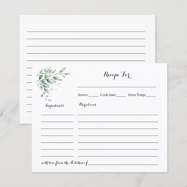 Recipe Card Eucalyptus Greenery Bridal Shower (Front/Back)