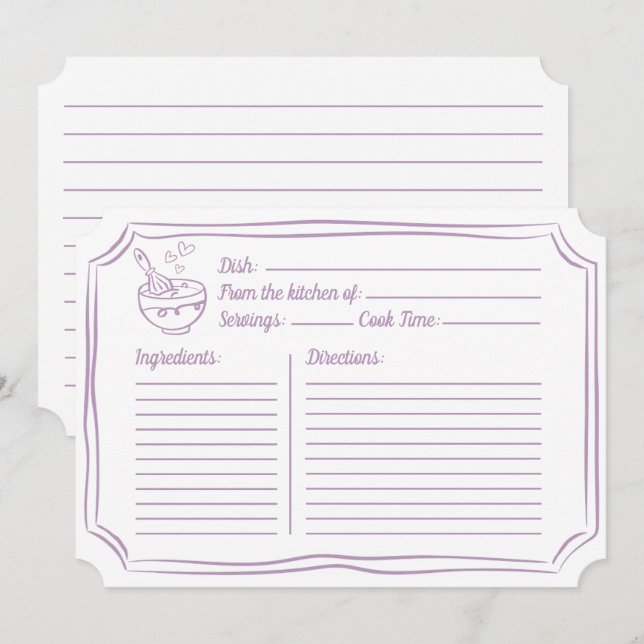 Recipe Card for Bridal Shower Elegant Lavender (Front/Back)