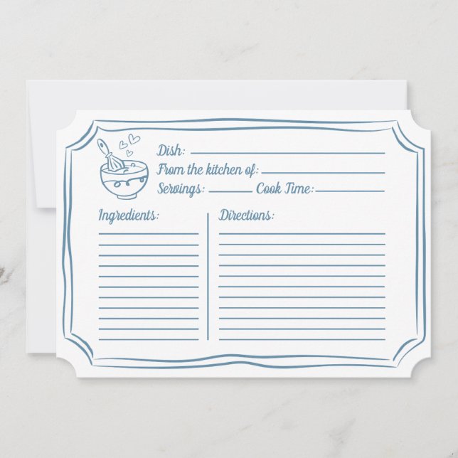 Recipe Card for Bridal Shower Whimsical Dusty Blue (Front)