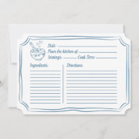 Recipe Card for Bridal Shower Whimsical Dusty Blue