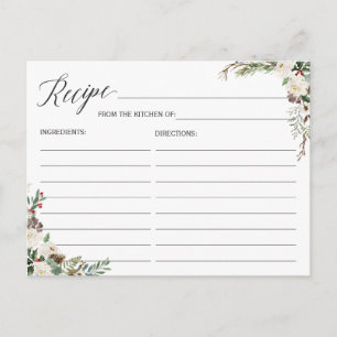 Recipe Card for the Bride Winter Rustic Floral