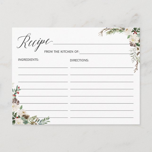 Recipe Card for the Bride Winter Rustic Floral (Front)