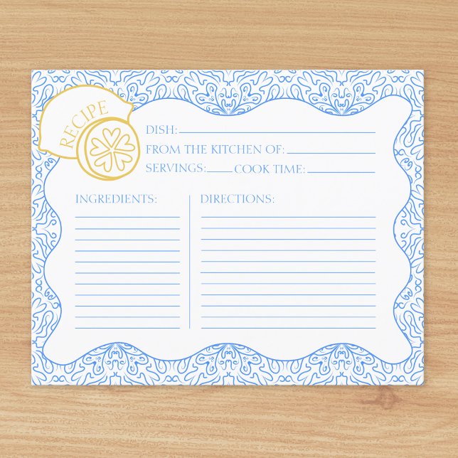 Recipe Card Italian Citrus Lemon Bridal Shower (Chic, whimsical recipe card, perfect to include in a mediterranean bridal shower invitation. )