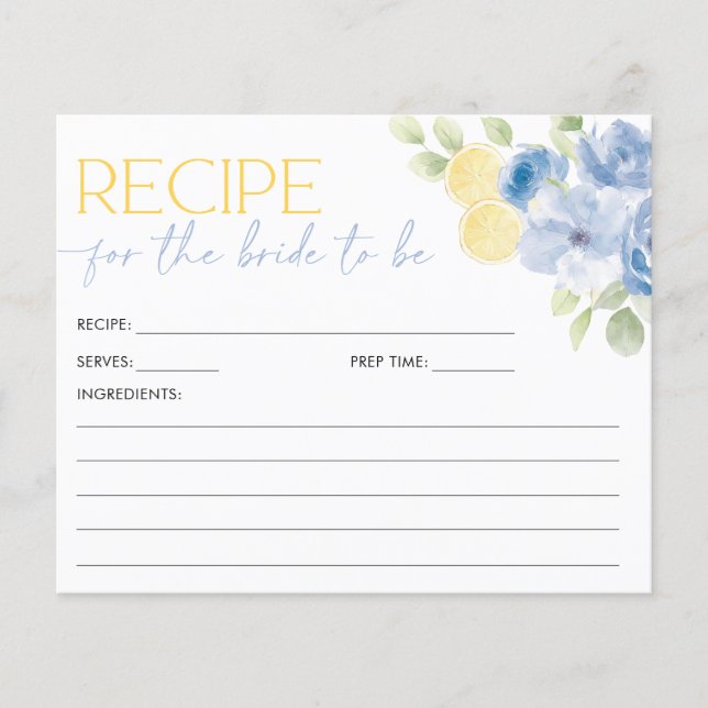 Recipe Card Main Squeeze Blue Citrus Bridal Shower (Front)