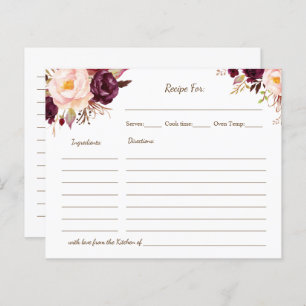 Recipe Card Marsala Flowers Bridal Shower