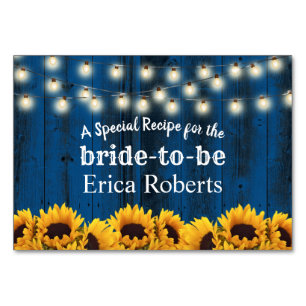 Recipe Card Navy Blue Sunflowers Bridal Shower