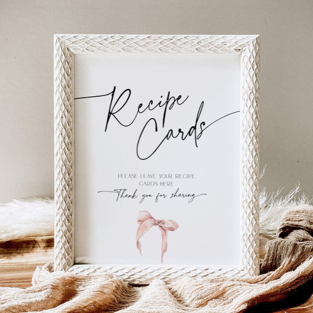 Recipe Card Pink Bow Bridal Shower Tying the Knot Pedestal Sign (Creator Uploaded)