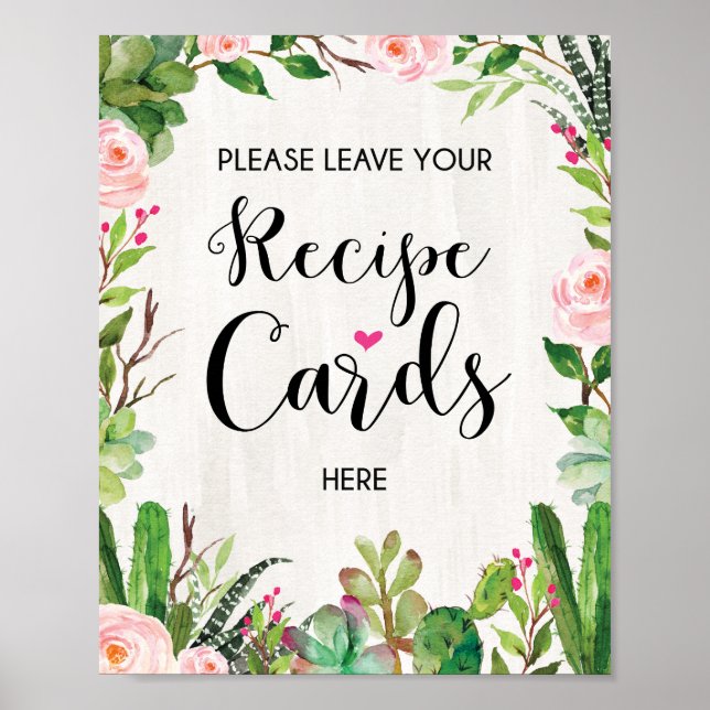 Recipe Card Sign Succulent Cactus Wedding Decor (Front)