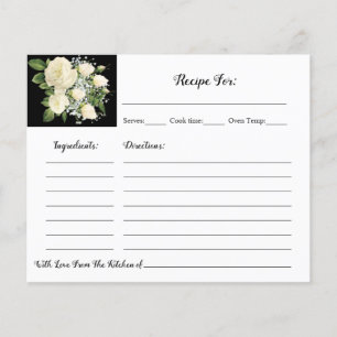 Recipe Card White Roses Bridal Shower Card