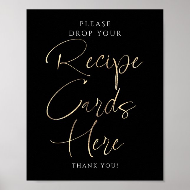 Recipe Cards Black and Gold Bridal Shower Sign (Front)