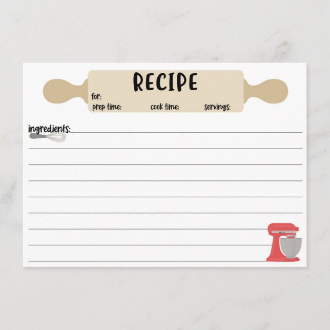 Recipe Cards Double Sided Rolling Pin Baking Theme (Front)