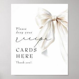 Recipe Cards Elegant White Bow Bridal Shower Sign
