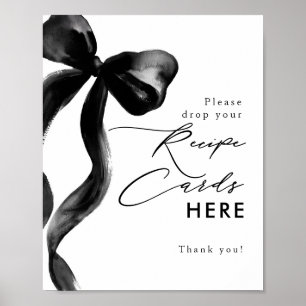 Recipe Cards Here Black Bow Bridal Shower Sign