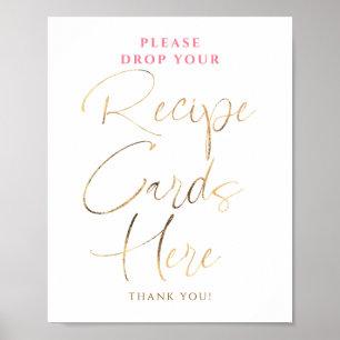 Recipe Cards Pink and Gold Bridal Shower Sign