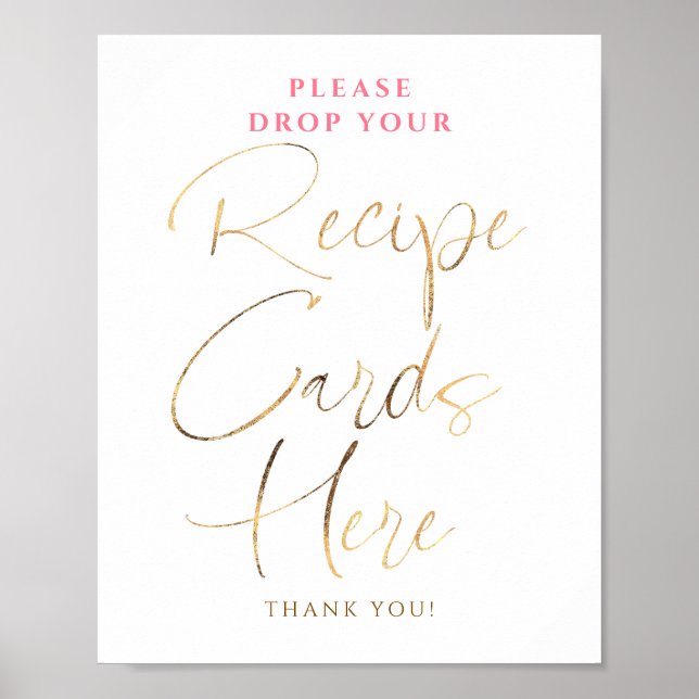 Recipe Cards Pink and Gold Bridal Shower Sign (Front)