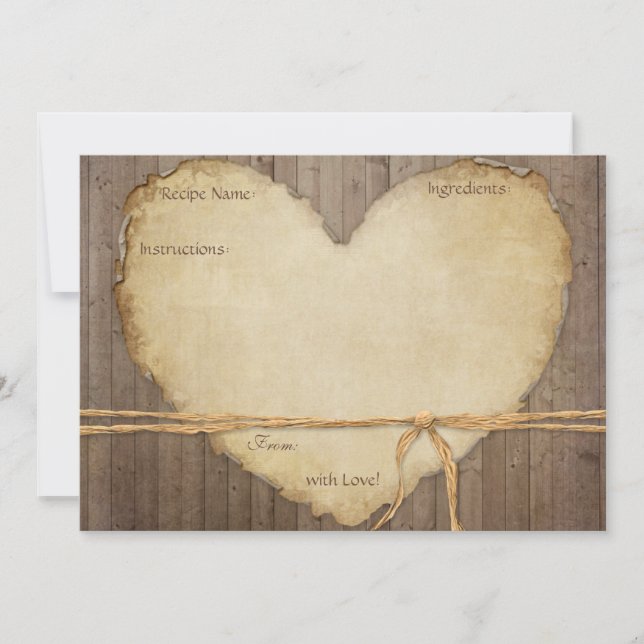 Recipe Cards Rustic Wood Fence Boards Heart Bridal (Front)