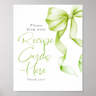 Recipe Cards Sage Green Bow Bridal Shower Sign