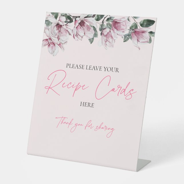 Recipe Cards Sign | Pink Floral Bridal Shower (Front)