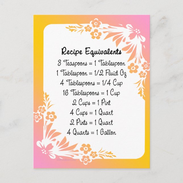Recipe Cards with Equivalents on Floral Pastel (Front)