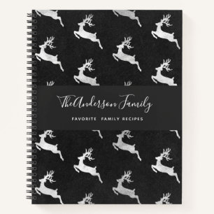 Recipe Christmas reindeer black silver monogram Notebook