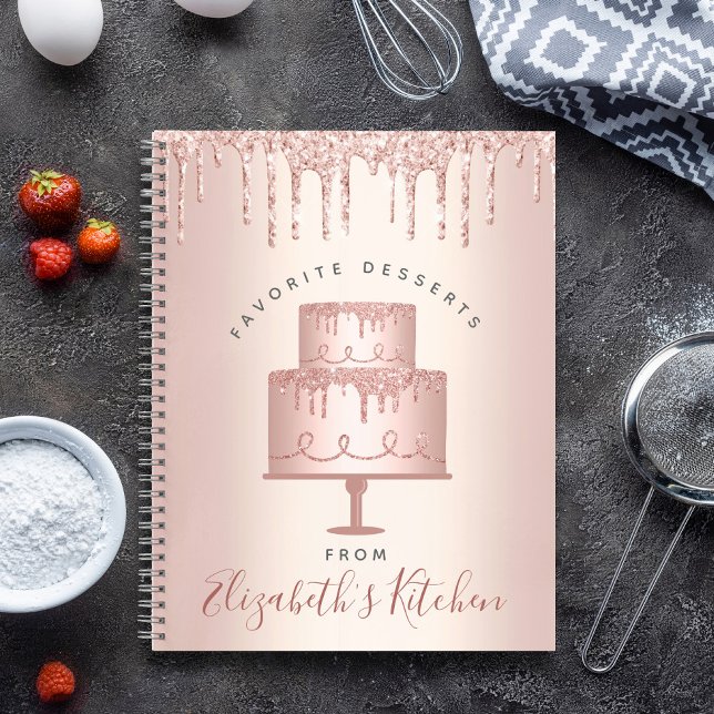 Recipe Cookbook Cake Bakery Rose Gold Glitter Drip Notebook (Creator Uploaded)