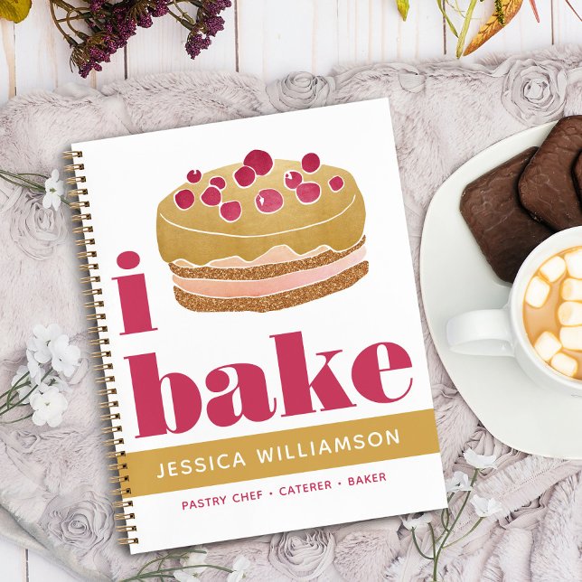 Recipe Cookbook Cake Gold Burgundy Red Bake Modern Notebook (Creator Uploaded)