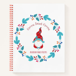 Recipe Cookbook Holiday Gnome Floral Wreath Modern Notebook
