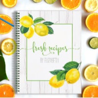 Recipe cookbook lemon watercolor white rustic wood