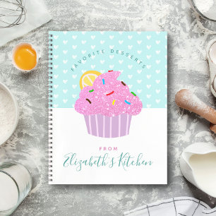 Recipe cookbook pink cupcake sweet heart turquoise notebook