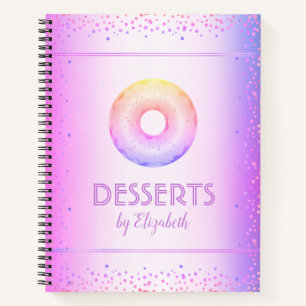 Recipe cookbook purple rainbow glitter doughnut notebook