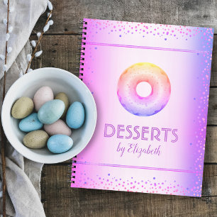 Recipe cookbook purple rainbow glitter doughnut notebook