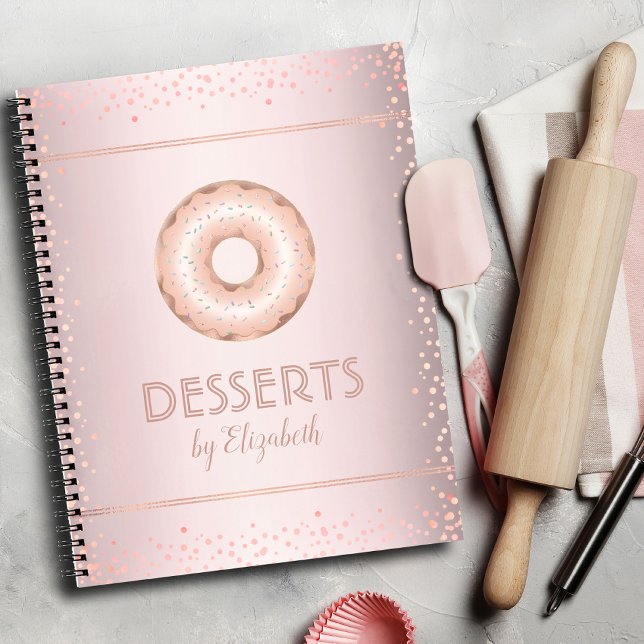 Recipe cookbook rose gold glitter doughnut modern notebook (Creator Uploaded)