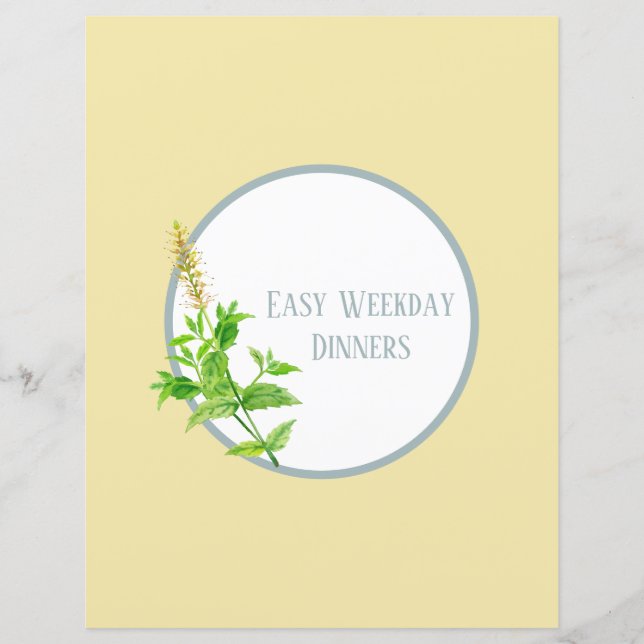 Recipe Divider Page - Yellow Herb Binder Insert (Front)