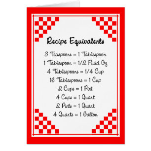 Recipe Equivalents Kitchen Helper Card