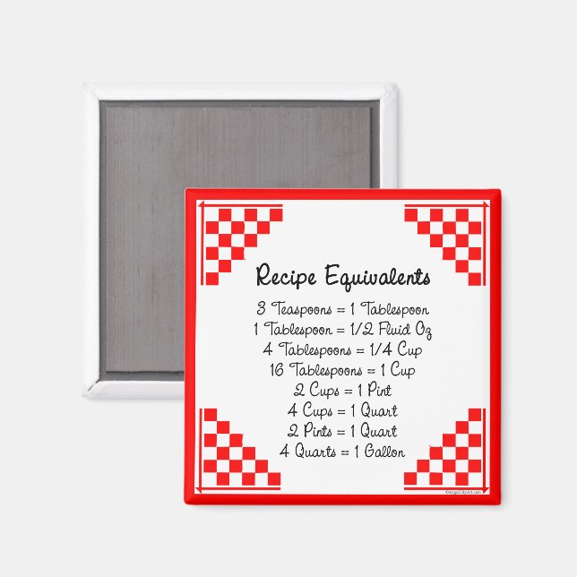 Recipe Equivalents Kitchen Helper Magnet (Front/Back)