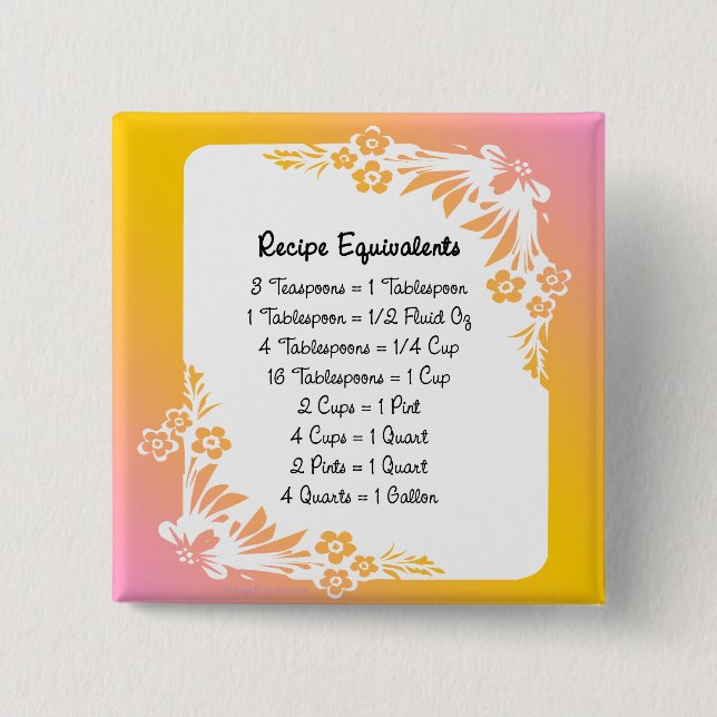 Recipe Equivalents Pastel Floral 15 Cm Square Badge (Front)