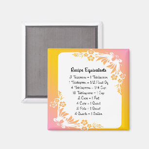 Recipe Equivalents Pastel Floral Fridge Magnet