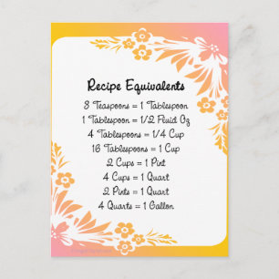 Recipe Equivalents Pastel Floral Postcard