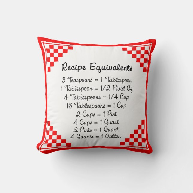 Recipe Equivalents Red Checks Cushion (Front)