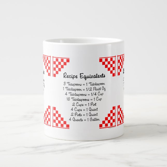 Recipe Equivalents Red Checks Large Coffee Mug (Front)