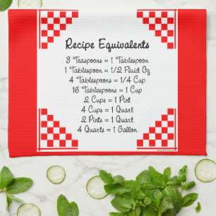 Recipe Equivalents Red Checks Tea Towel